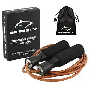 HUEY Sport Leather Jump Rope with brown leather cable and foam handles