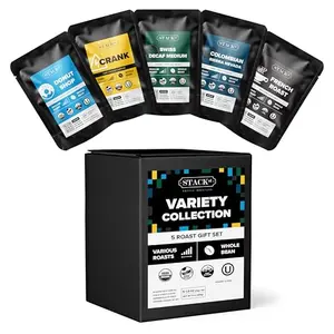 Stack Street organic coffee sampler pack with five whole bean bags