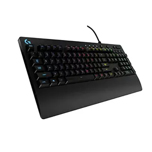Logitech G213 Prodigy full-size membrane gaming keyboard with integrated palm rest and RGB backlighting