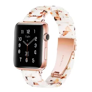 Light House nougat white resin bead Apple Watch band with polished finish on a white background