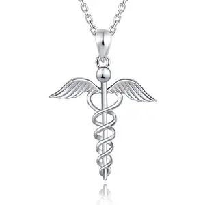 ACJNA caduceus angel pendant necklace for nurses