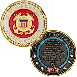 Hero's Valor Coast Guard challenge coin with enamel colors and protective pouch