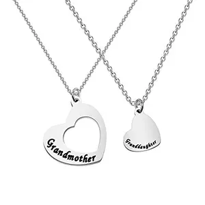 Two large and small heart-shaped stainless steel pendants that fit together, on two separate chains