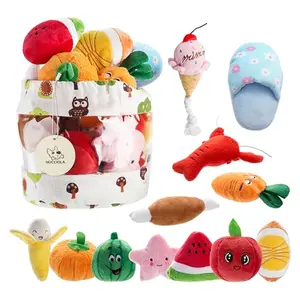 Nocciola 12 pack squeaky plush puppy toys in various shapes