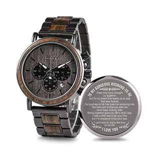 2win engraved wooden watch with natural wood grain and leather strap