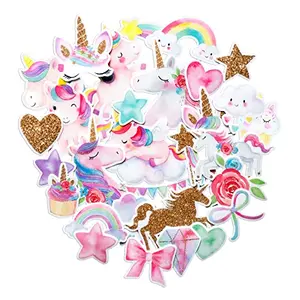 Navy Peony Magical Rainbow Unicorn Stickers pack on a table