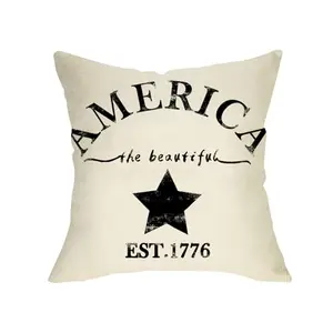 Fjfz America Est. 1776 vintage patriotic throw pillow cover with star print on a rustic sofa