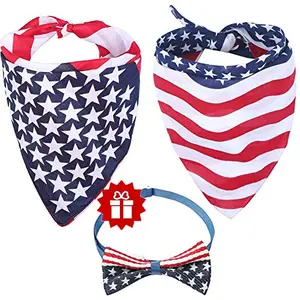 KZHAREEN bandana and bowtie collar set with American flag design