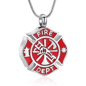 Stainless steel firefighter round cremation pendant necklace for ashes