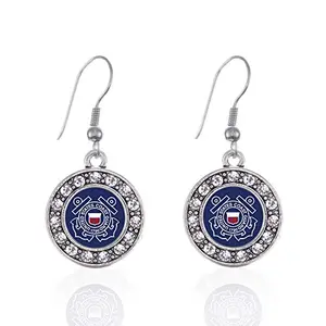 Inspired Silver Coast Guard symbol circle drop earrings with cubic zirconia