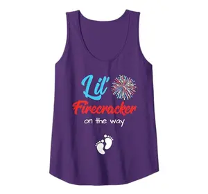 Women's tank top with 'Lil' Firecracker On The Way' text for 4th of July pregnancy announcement