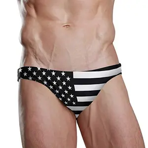 Dallonan men's American flag black and white striped swim briefs