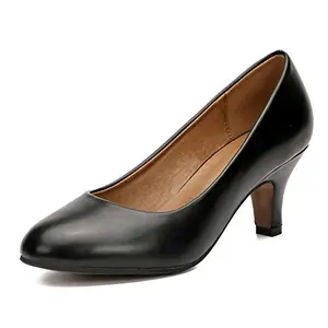MAIERNISI JESSI classic round toe mid kitten heel office dress pump in black