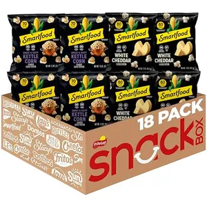 Smartfood popcorn variety pack with white cheddar, kettle corn, and butter bags
