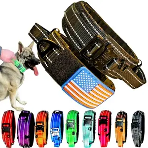 DEZIZEUSK9 2-inch wide tactical dog collar with metal buckle and USA flag patch on black nylon