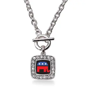 Inspired Silver Republican toggle necklace with cubic zirconia