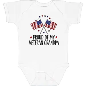 Baby bodysuit with Proud of my Veteran Grandpa text and American flag design