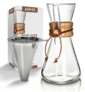 AGOGO pour over coffee maker with slim glass carafe and stainless steel filter