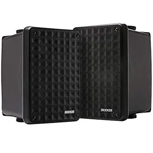 KICKER KB6B outdoor speakers installed on a patio wall