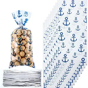 Pack of 100 clear cellophane bags with anchor design