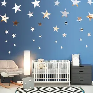 A set of Shappy 32-piece silver star mirror stickers spread out on a white background