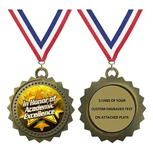 Express Medals 3 inch custom engraved academic gold medal with ribbon