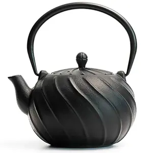 TOPTIER Japanese cast iron tea kettle with wave pattern