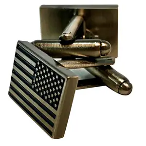 Subdued American flag cufflinks by Assault Forward with black enamel fill