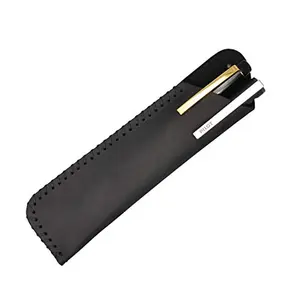 aolaso double pen case in vintage crazy horse leather with two pens peeking out