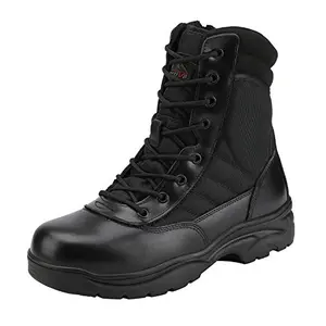 NORTIV 8 Trooper tactical work boots in black with side zipper and leather upper