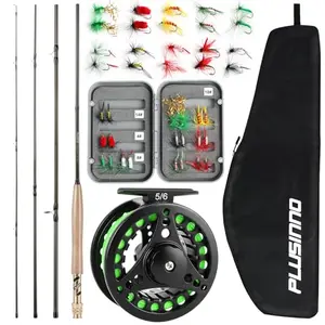 PLUSINNO 4-piece fly fishing rod and reel combo with carrier bag and fly box