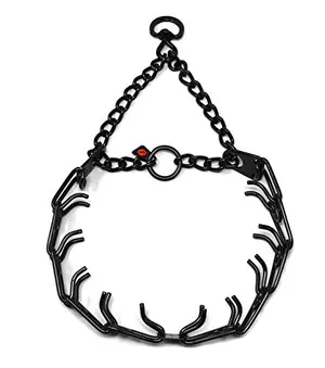 Dogline Herm Sprenger black stainless steel prong collar with swivel on a large dog