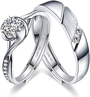 Sunamy Endless Love adjustable silver couple rings with heart design