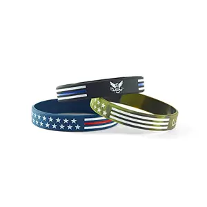 BRANDWINLITE 8-inch silicone rubber wristbands with American flag, power eagle, and camo