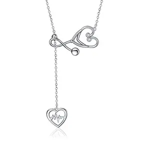 YFN sterling silver stethoscope and heartbeat lariat necklace
