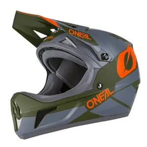 O'Neal Sonus Deft mountain bike helmet in olive/orange with magnetic buckle - comfortable trail helmet