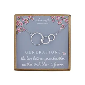 Three interlocking sterling silver circles with cubic zirconia accents on a fine chain