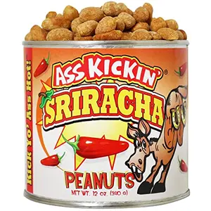 Can of Ass Kickin Sriracha flavor spicy peanuts