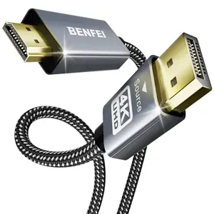 BENFEI DisplayPort to HDMI cable with grey nylon braid and aluminum shell