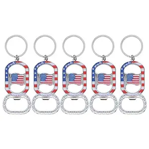 Set of 5 USA flag beer bottle openers with keyring