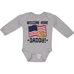 inktastic long sleeve creeper with Welcome Home Daddy design and US flag