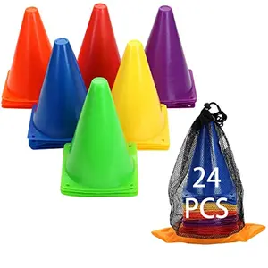 Win SPORTS 24 multicolor agility cones in red, blue, yellow, orange, purple, green on concrete