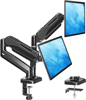 MOUNTUP dual monitor stand with two monitors showing flexible positioning