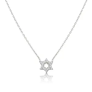 Sterling silver Star of David pendant with small cubic zirconia center stone on an adjustable chain