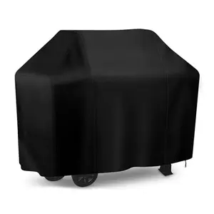 iCOVER waterproof grill cover shown on a black gas grill with drawstring closure
