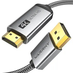WARRKY DisplayPort to HDMI cable with gray nylon braiding and metal connectors