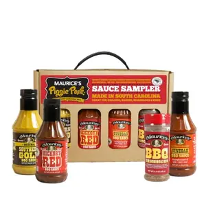 Maurice's Barbeque Grill Variety Set with three sauces and a rub in a gift box