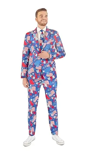 Offstream Men's Party Suit USA American Flag red blue white