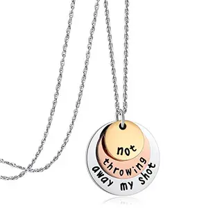Tri-layer Hamilton musical necklace with gold, rose gold and silver charms including Not Throwing Away My Shot quote