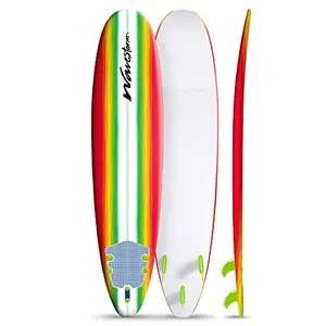 Wavestorm 8ft foam surfboard with blue and green pinline design